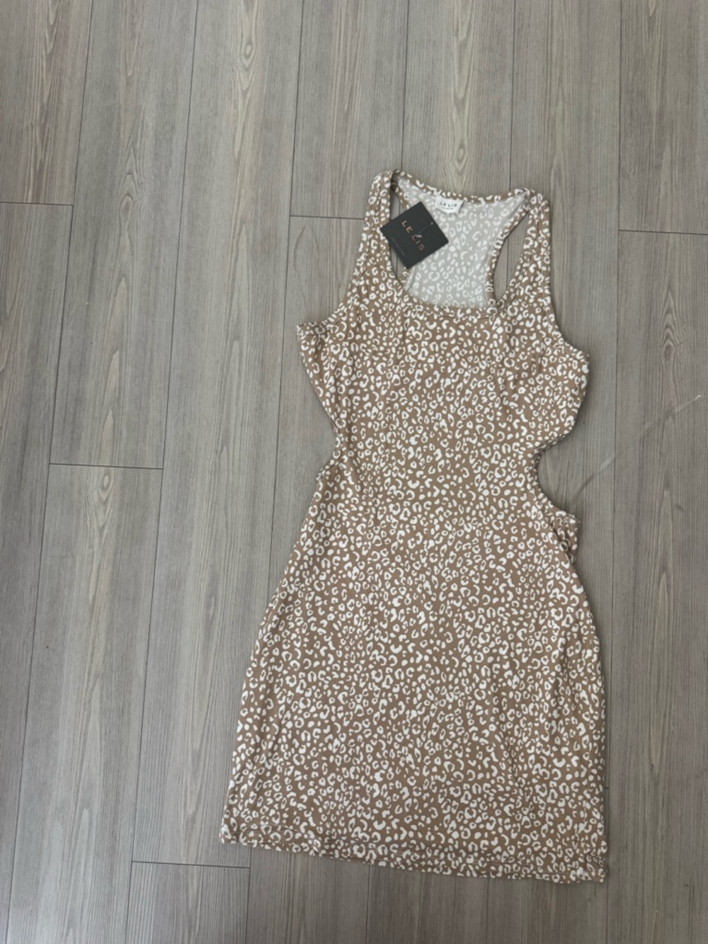 Le Lis Beige Leopard-Print Cutout Mini Dress